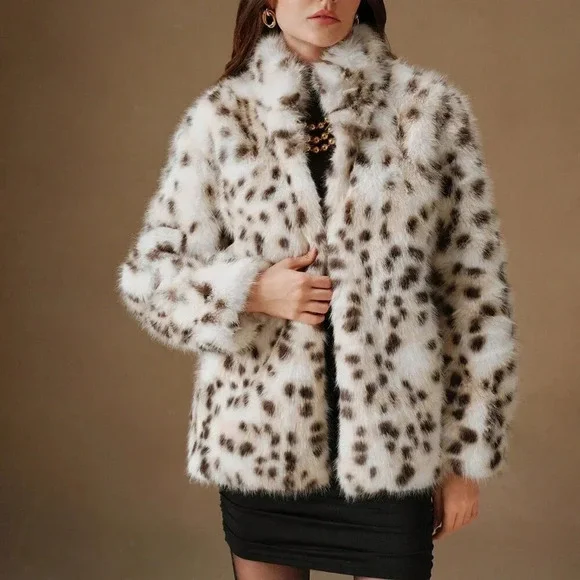 Multicolor Casual Women's Chic Leopard Texture Fluffy Short Jacket